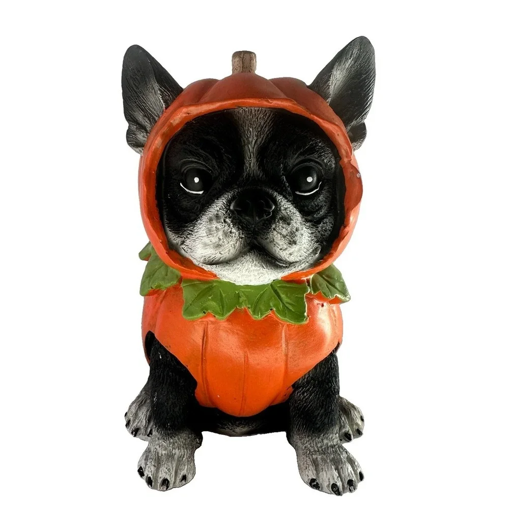 Boston Terrier Pumpkin Costume Statue Halloween Dog Figurine Fall Decor 8